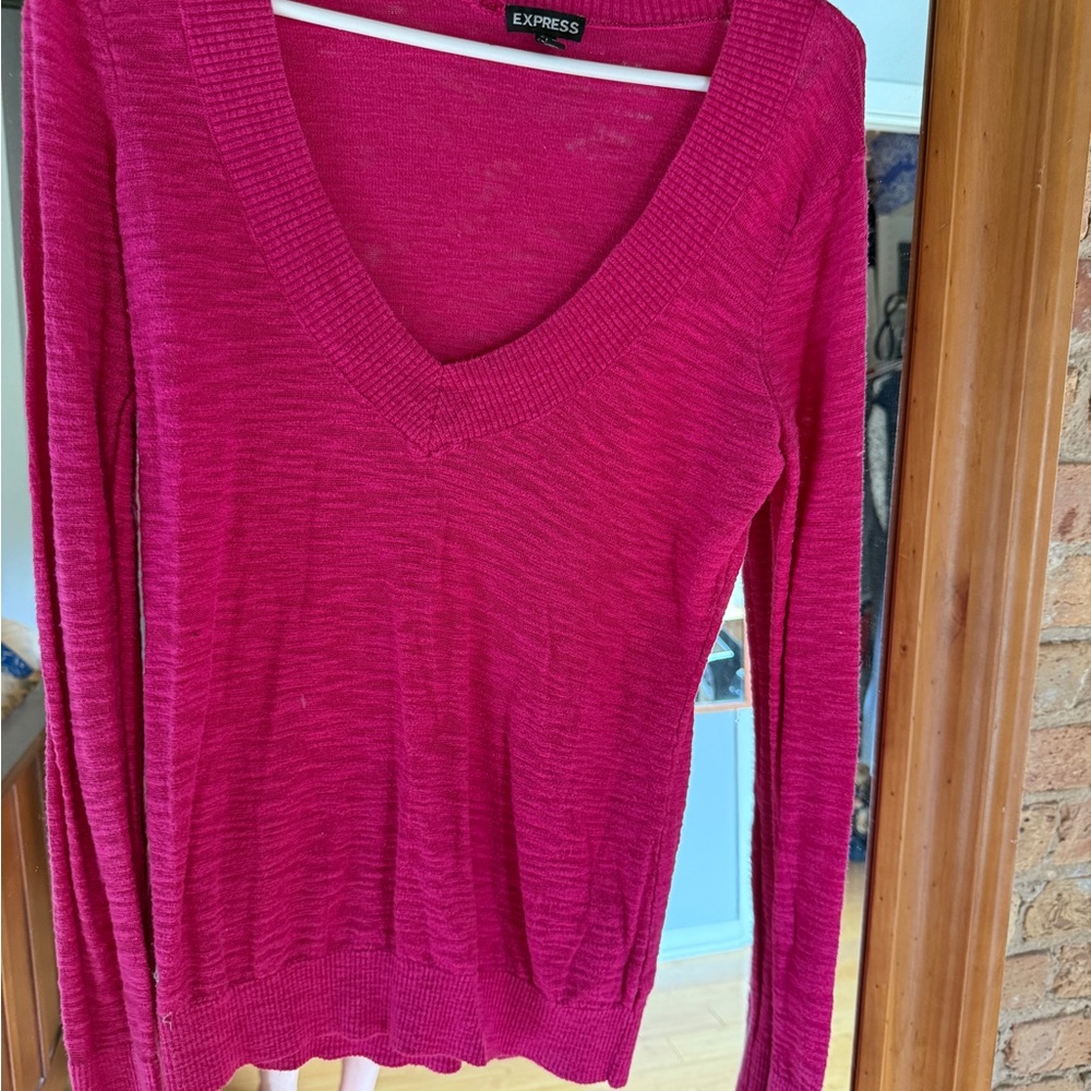 Express Pink Fitted Ribbed Blouse - Picture 3 of 4